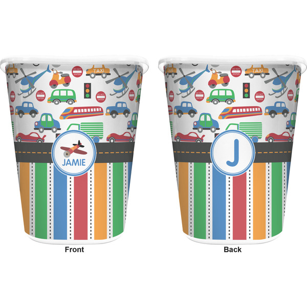 Transportation & Stripes Trash Can White - Front and Back - Apvl