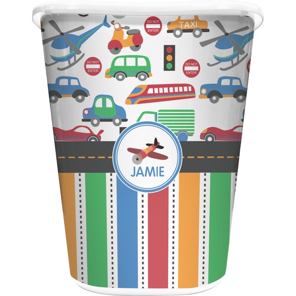 Custom Transportation & Stripes Waste Basket (Personalized)