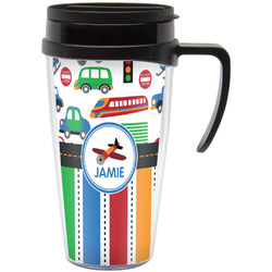 Transportation & Stripes Acrylic Travel Mug with Handle (Personalized)