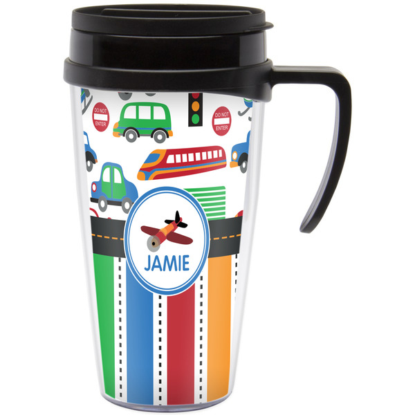 Custom Transportation & Stripes Acrylic Travel Mug with Handle (Personalized)