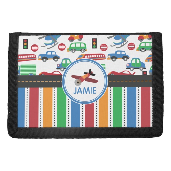 Custom Transportation & Stripes Trifold Wallet (Personalized)