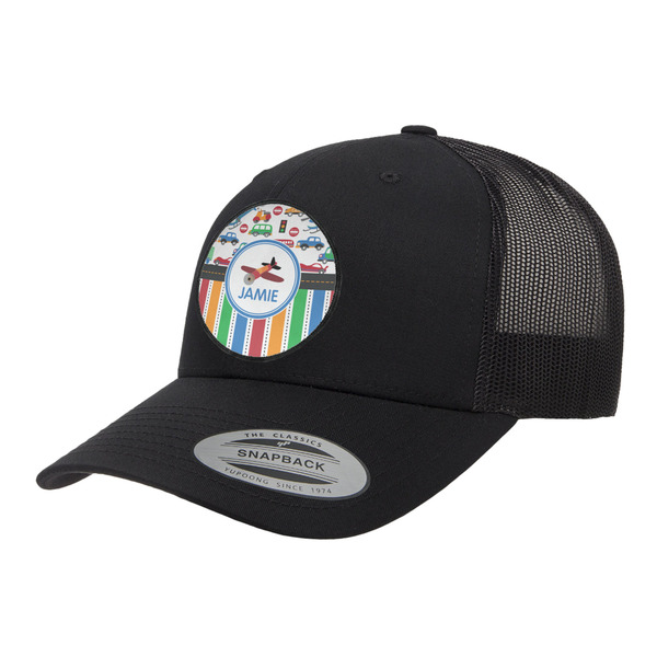 Custom Transportation & Stripes Trucker Hat - Black (Personalized)