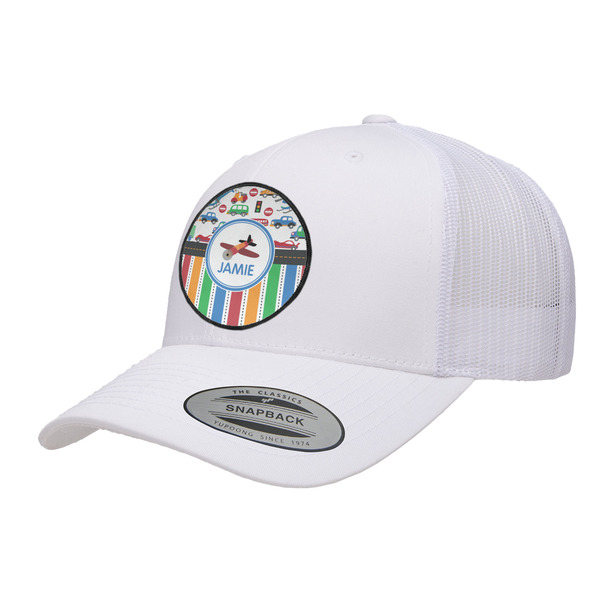Custom Transportation & Stripes Trucker Hat - White (Personalized)