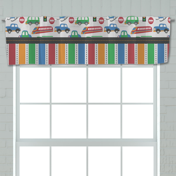 Transportation & Stripes Valance - Closeup on window