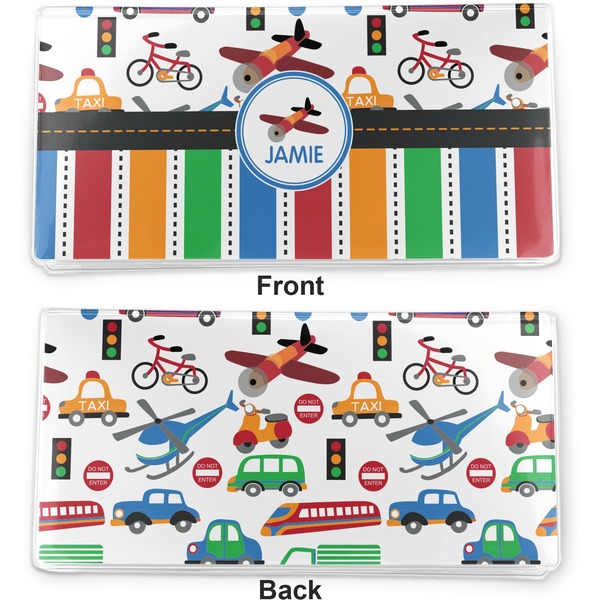 Transportation & Stripes Vinyl Check Book Cover - Front and Back