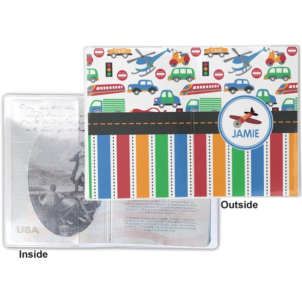 Transportation & Stripes Vinyl Passport Holder - Flat Front and Back