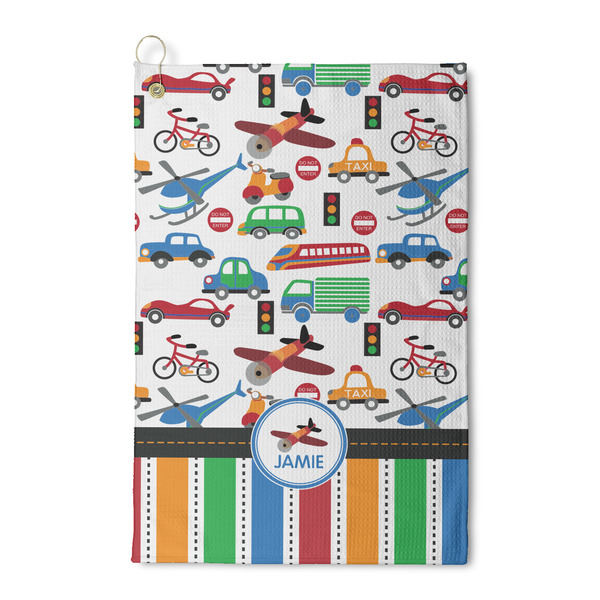 Custom Transportation & Stripes Waffle Weave Golf Towel (Personalized)