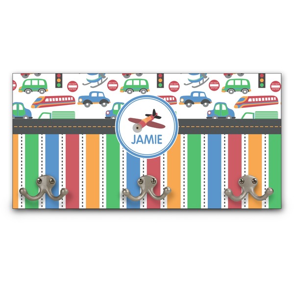 Custom Transportation & Stripes Wall Mounted Coat Rack (Personalized)