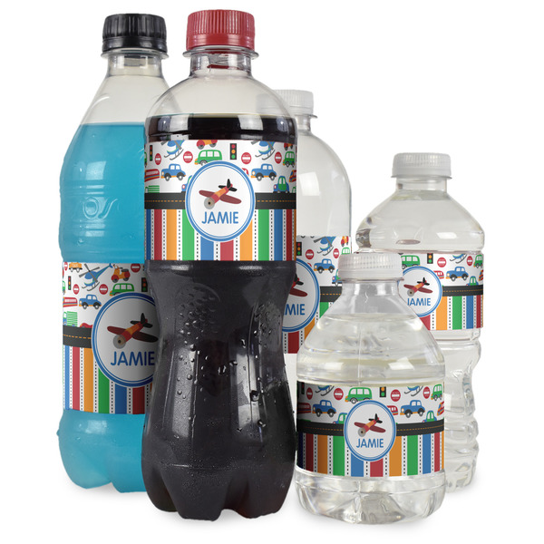 Transportation & Stripes Water Bottle Label - Multiple Bottle Sizes