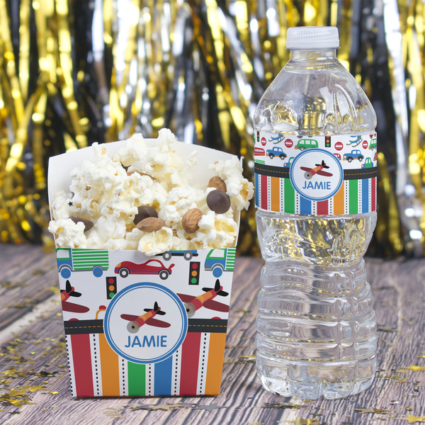 Transportation & Stripes Water Bottle Label - w/ Favor Box