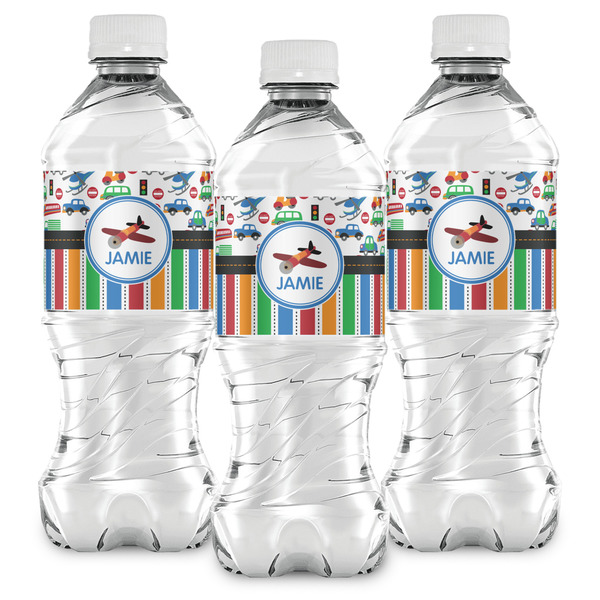 Transportation & Stripes Water Bottle Labels - Front View