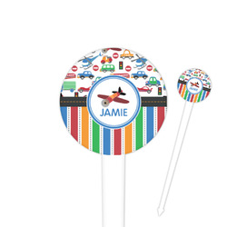Transportation & Stripes 4" Round Plastic Food Picks - White - Single Sided (Personalized)