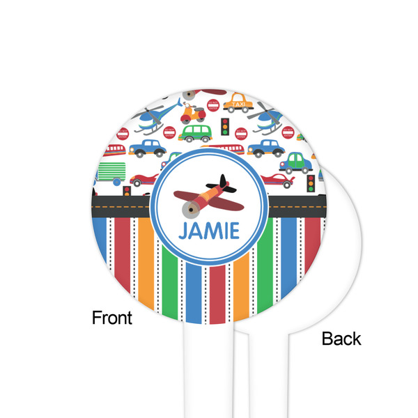 Transportation & Stripes White Plastic 4" Food Pick - Round - Single Sided - Front & Back