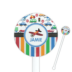 Transportation & Stripes 5.5" Round Plastic Stir Sticks - White - Single Sided (Personalized)