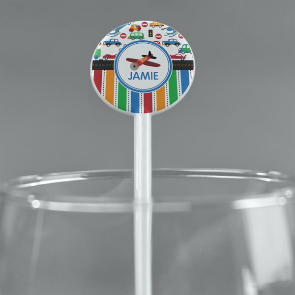 Transportation & Stripes White Plastic 5.5" Stir Stick - Round - Main