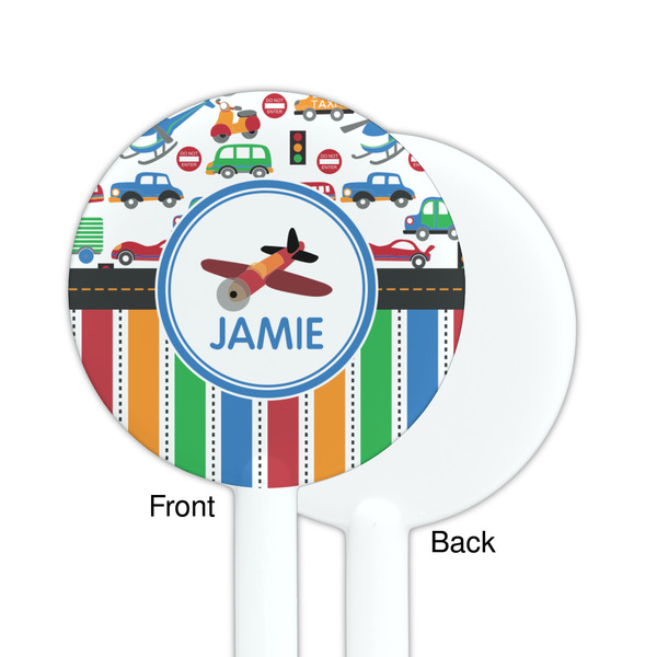 Transportation & Stripes White Plastic 5.5" Stir Stick - Single Sided - Round - Front & Back