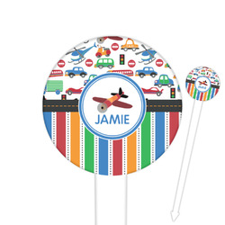 Transportation & Stripes 6" Round Plastic Food Picks - White - Double Sided (Personalized)