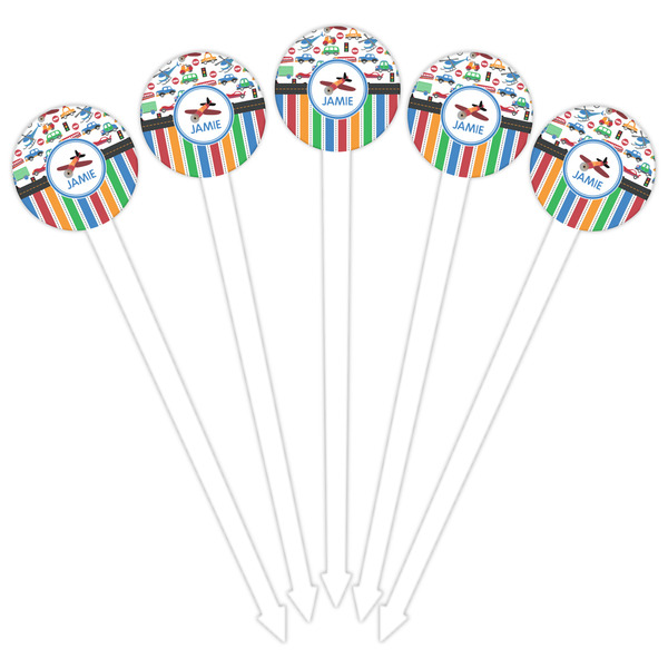 Transportation & Stripes White Plastic 6" Food Pick - Round - Fan View