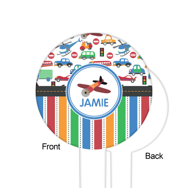 Transportation & Stripes White Plastic 6" Food Pick - Round - Single Sided - Front & Back