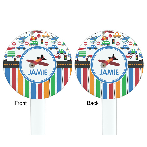 Transportation & Stripes White Plastic 7" Stir Stick - Double Sided - Round - Front & Back