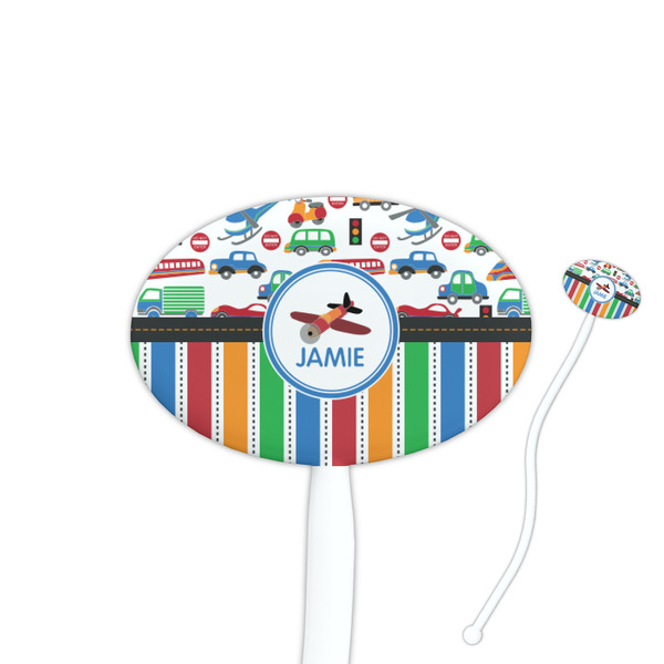 Custom Transportation & Stripes Oval Plastic Stir Sticks (Personalized)