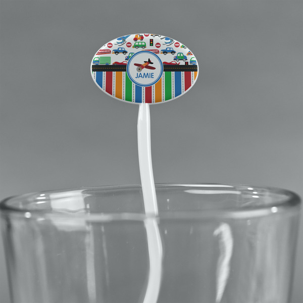 Transportation & Stripes White Plastic 7" Stir Stick - Oval - Main