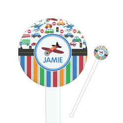 Transportation & Stripes 7" Round Plastic Stir Sticks - White - Single Sided (Personalized)