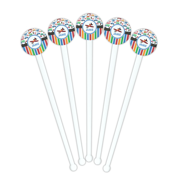 Transportation & Stripes White Plastic 7" Stir Stick - Round - Fan View