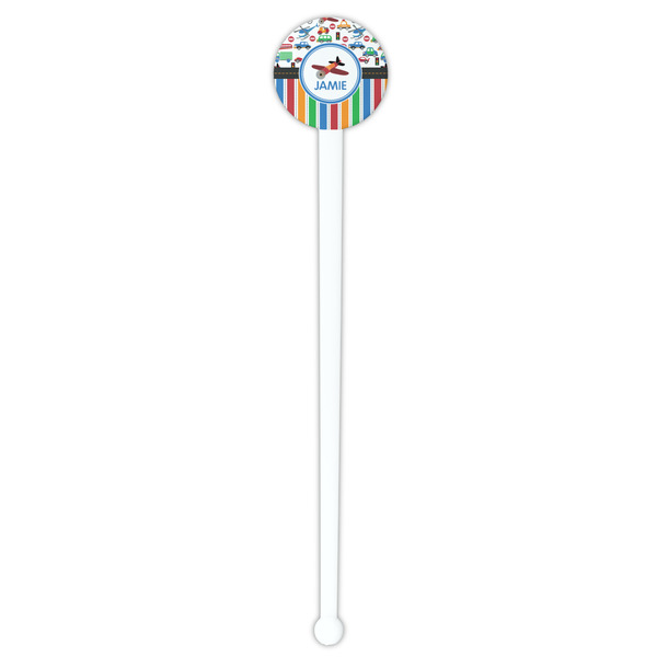 Transportation & Stripes White Plastic 7" Stir Stick - Round - Single Stick