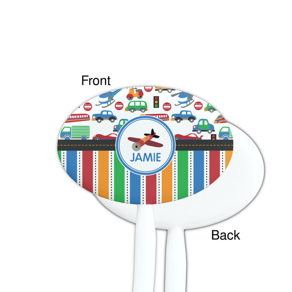 Transportation & Stripes White Plastic 7" Stir Stick - Single Sided - Oval - Front & Back
