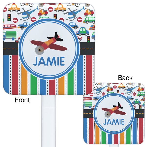 Transportation & Stripes White Plastic Stir Stick - Double Sided - Approval