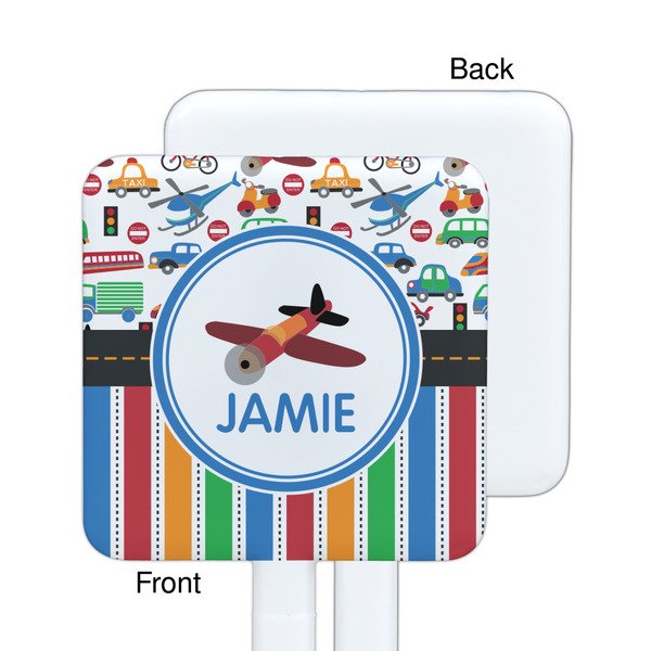 Transportation & Stripes White Plastic Stir Stick - Single Sided - Square - Approval