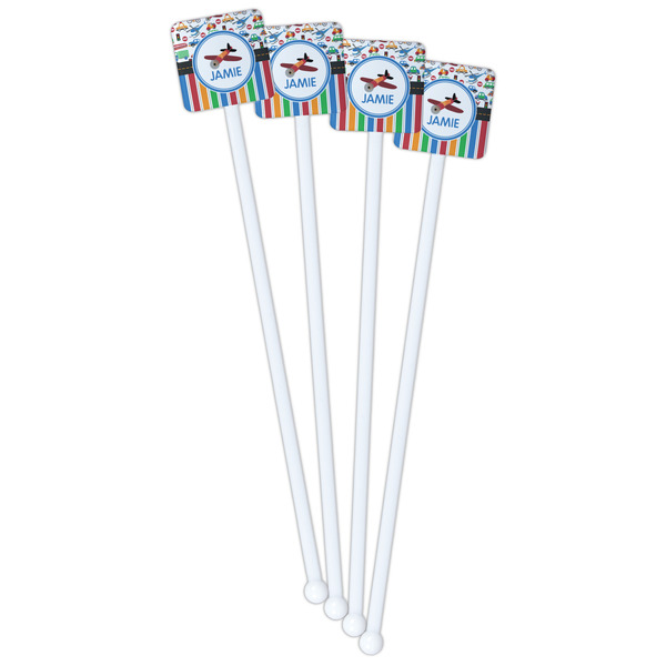 Transportation & Stripes White Plastic Stir Stick - Single Sided - Square - Front
