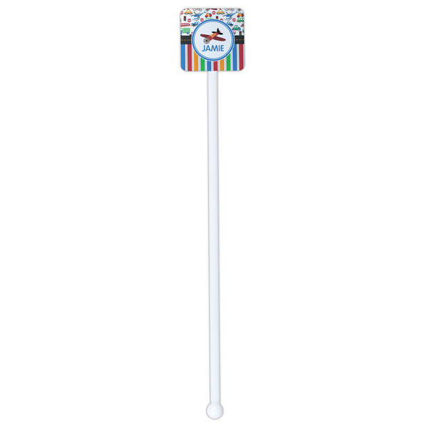 Transportation & Stripes White Plastic Stir Stick - Single Sided - Square - Single Stick