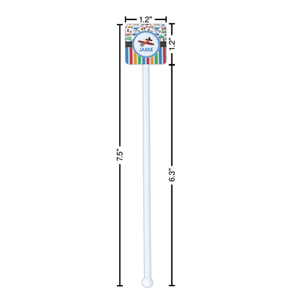 Transportation & Stripes White Plastic Stir Stick - Square - Dimensions