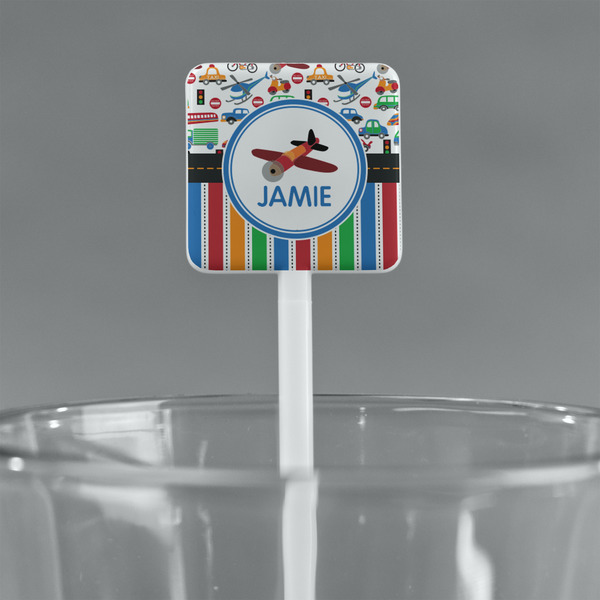 Transportation & Stripes White Plastic Stir Stick - Square - Main