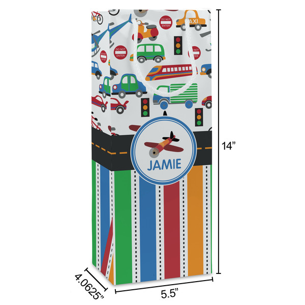 Transportation & Stripes Wine Gift Bag - Dimensions