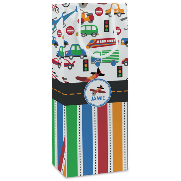 Custom Transportation & Stripes Wine Gift Bags - Gloss (Personalized)