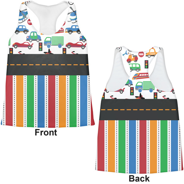 Transportation & Stripes Womens Racerback Tank Tops - Medium - Front and Back