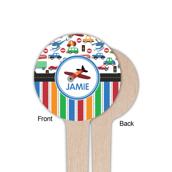 Transportation & Stripes Wooden 4" Food Pick - Round - Single Sided - Front & Back