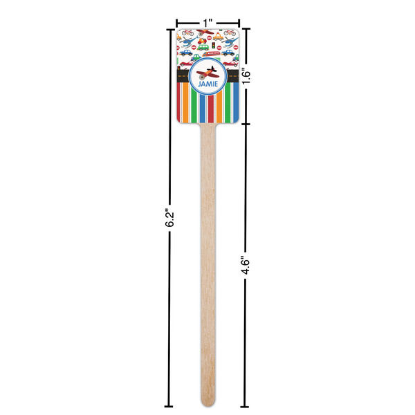 Transportation & Stripes Wooden 6.25" Stir Stick - Rectangular - Dimensions