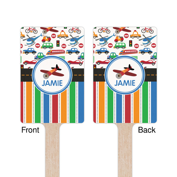 Transportation & Stripes Wooden 6.25" Stir Stick - Rectangular - Double Sided - Front & Back