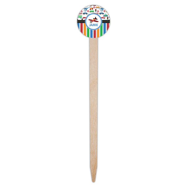 Transportation & Stripes Wooden 6" Food Pick - Round - Single Pick