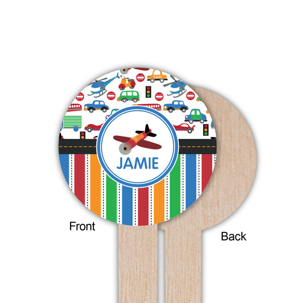 Transportation & Stripes Wooden 6" Food Pick - Round - Single Sided - Front & Back
