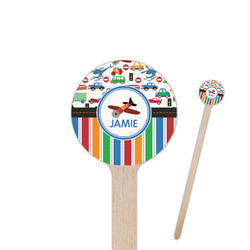 Transportation & Stripes 6" Round Wooden Stir Sticks - Double Sided (Personalized)