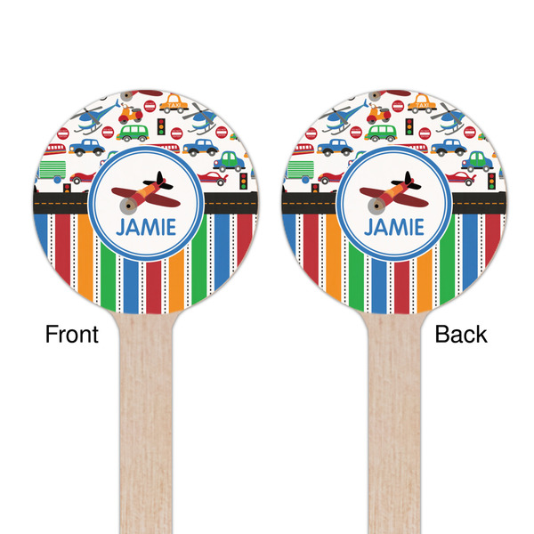 Transportation & Stripes Wooden 6" Stir Stick - Round - Double Sided - Front & Back