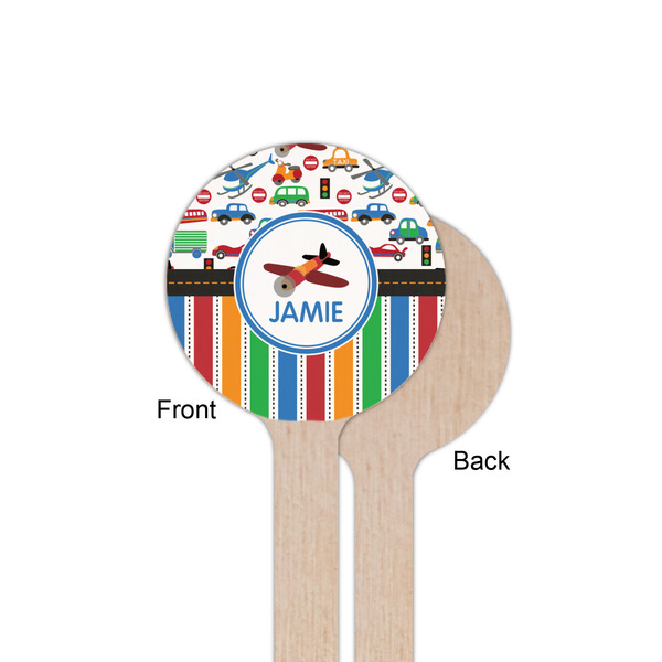Transportation & Stripes Wooden 6" Stir Stick - Round - Single Sided - Front & Back