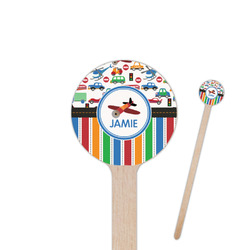 Transportation & Stripes 7.5" Round Wooden Stir Sticks - Single Sided (Personalized)