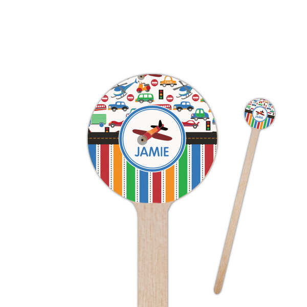 Custom Transportation & Stripes 7.5" Round Wooden Stir Sticks - Single Sided (Personalized)