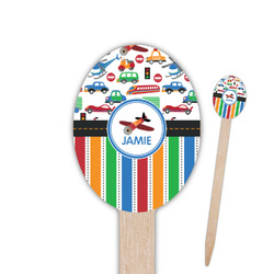 Transportation & Stripes Oval Wooden Food Picks - Double Sided (Personalized)
